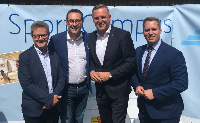 Foto von der Spatenstichfeier (v.l.n.r.): Bundesrat Gerd Krusche, Vizekanzler Heinz-Christian Strache, Bundesminister Mario Kunasek und Landtagsabgeordneter Marco Triller. |©FPÖ Steiermark